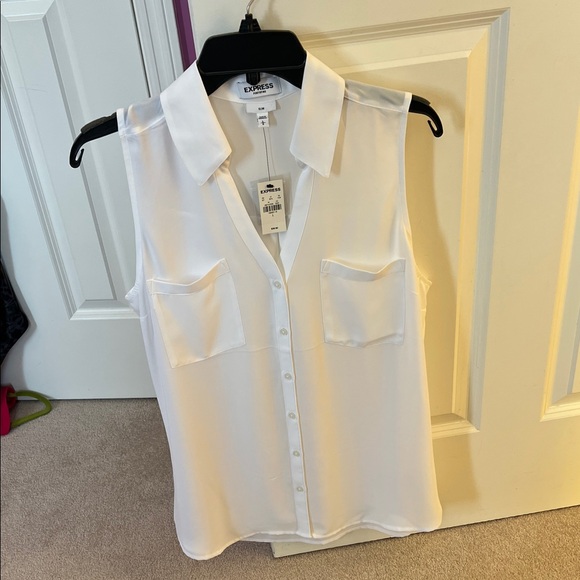 Express Tops - Express Women's White Button Down Sleeveless Shirt
